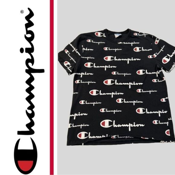 Champion Men’s Black Logo Heritage Short Sleeve Tee - Size M - Picture 2 of 2